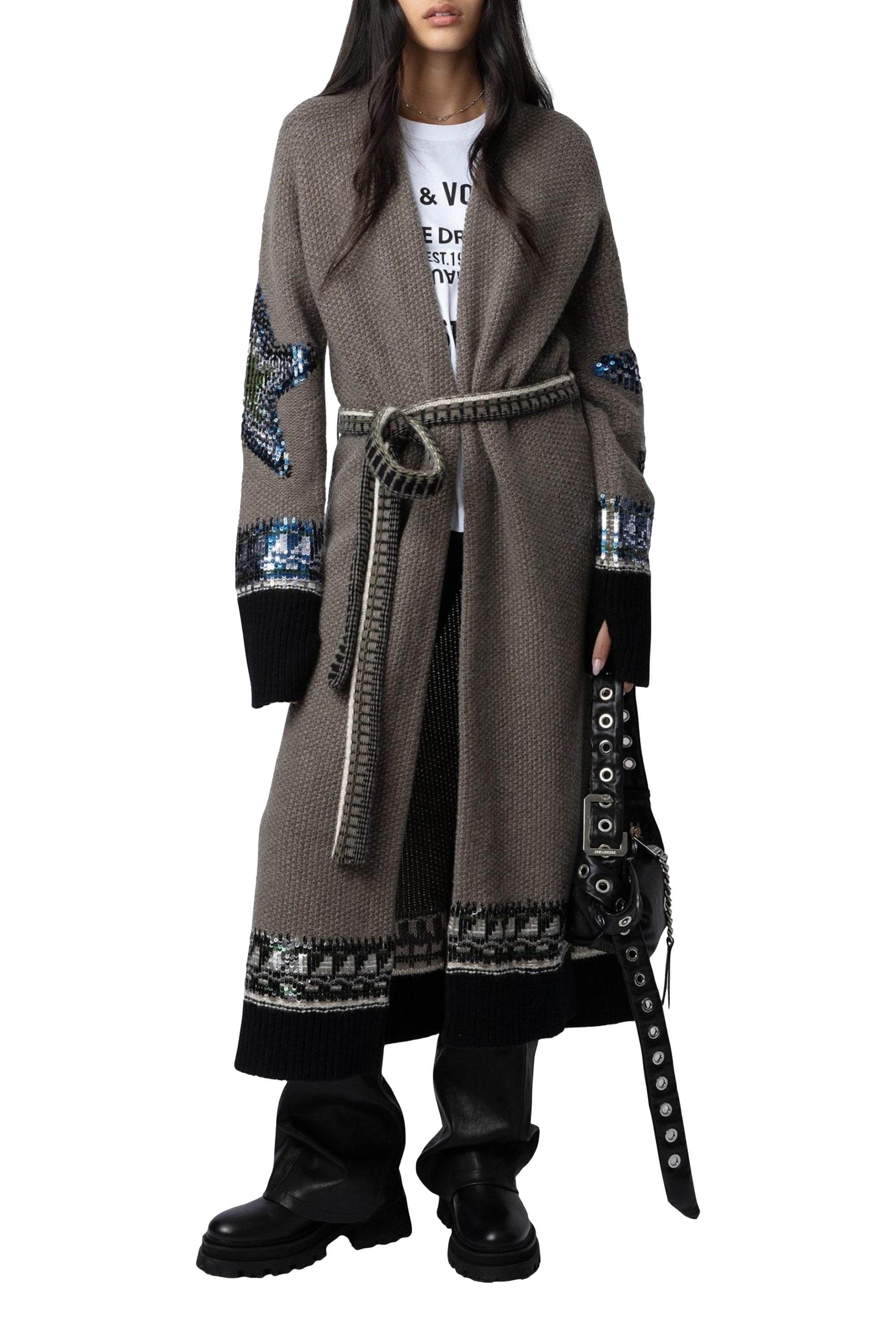 Gilet Rosanny Sequins en cachemire - Taupe Fonce