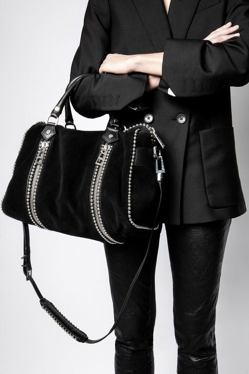 Sac Sunny M en suede avec studs - Noir