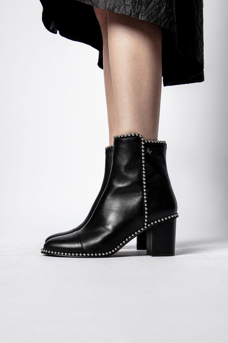 Lena Round Piping Boots - Black
