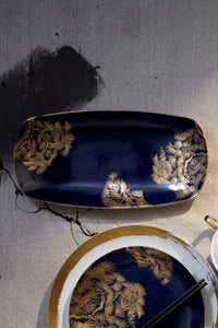 Plateau rectangulaire Bonsai Zen en porcelaine - Bleu