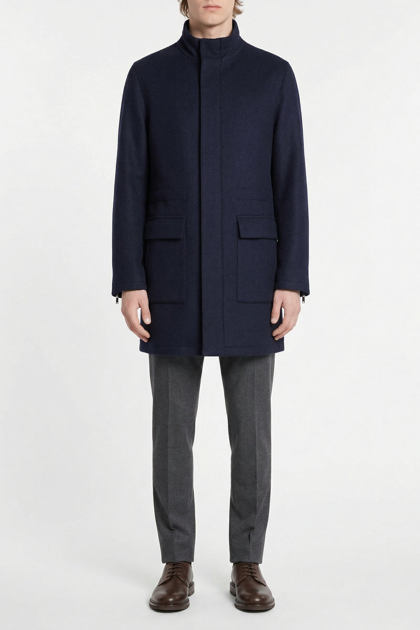 Manteau à capuche en laine - Bleu