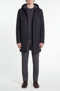 Parka à capuche et motif géométrique en soie - Noir