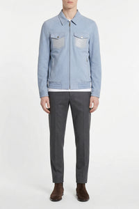 Blouson à empiècements en cuir - Bleu
