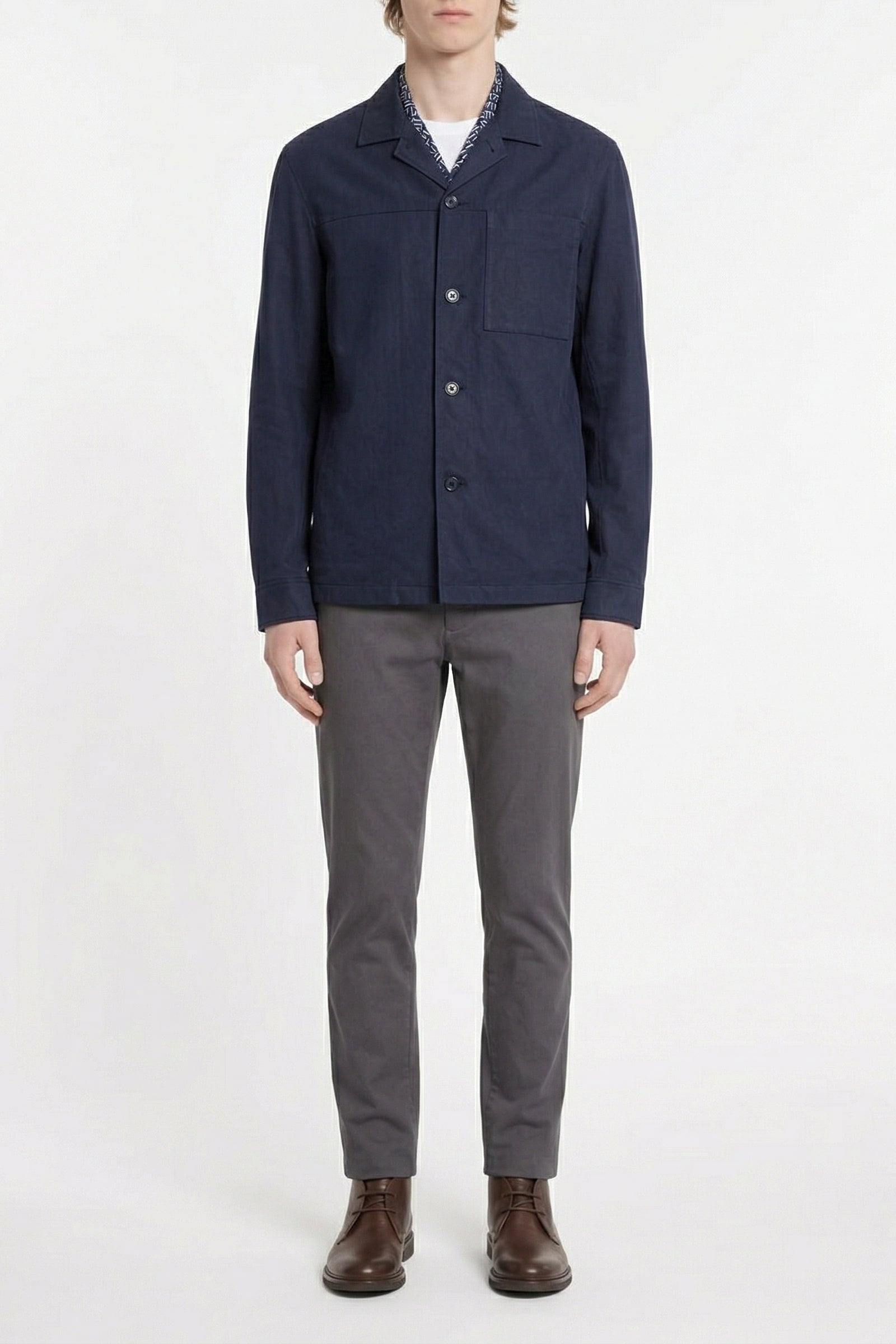 Surchemise à col avec motif géométrique en cuir - Bleu