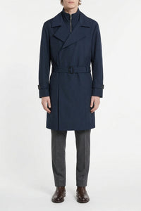 Trench coat ceinturé et zippé en laine - Bleu