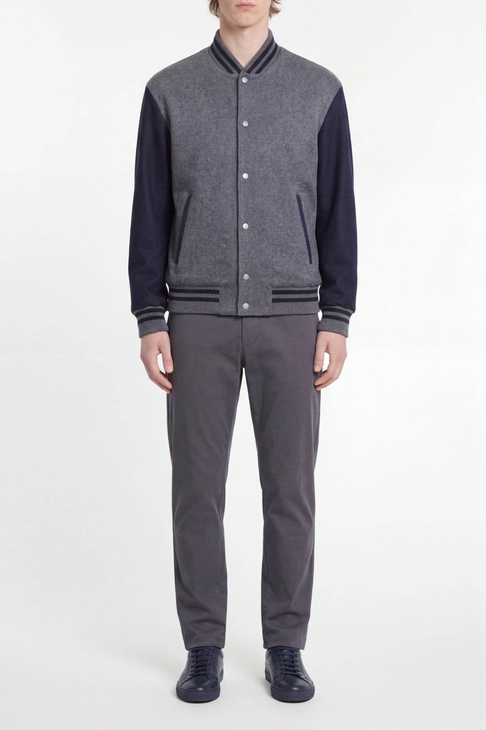 Blouson Teddy en cachemire - Gris & Bleu