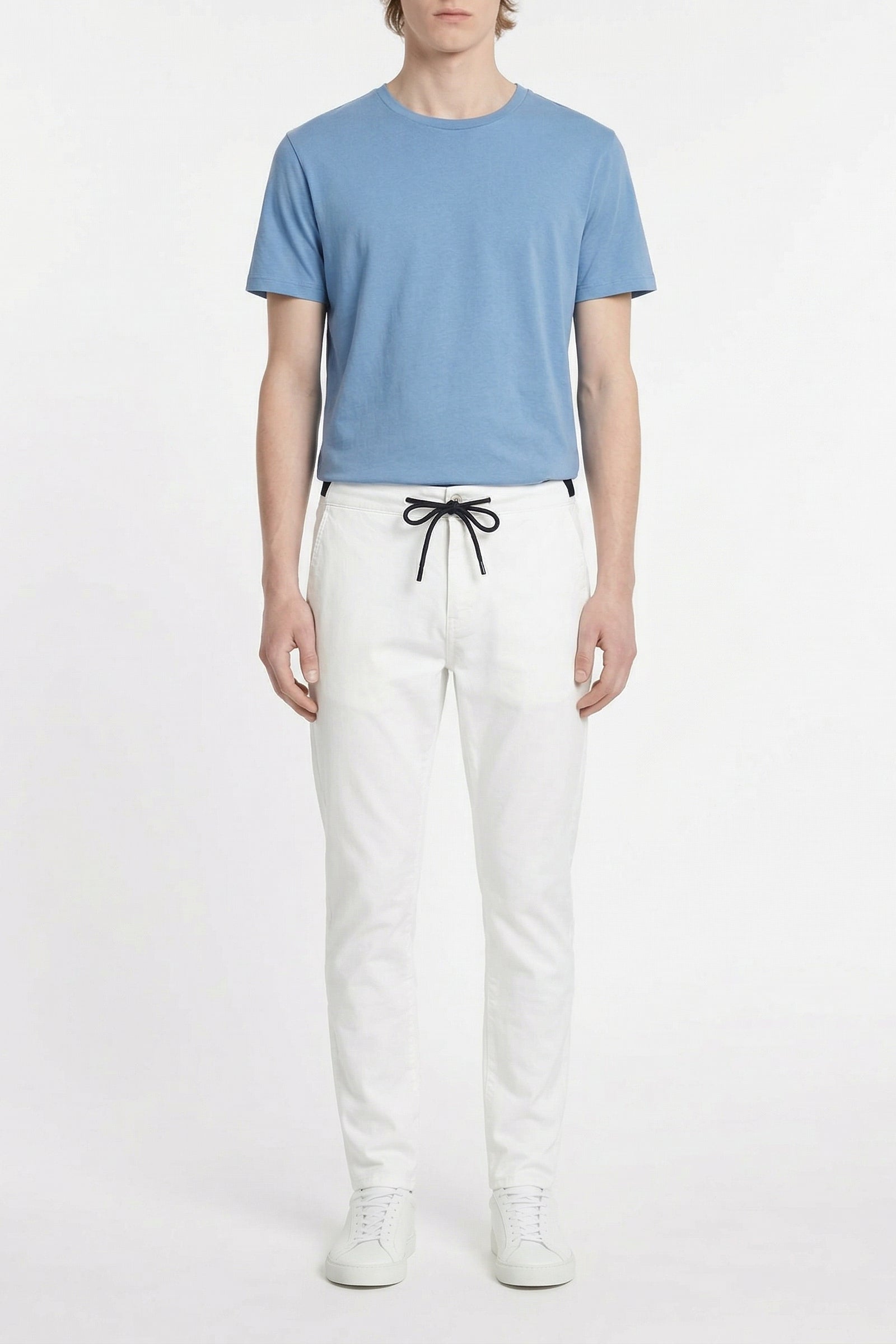 Ribbed silk blend trousers - White & Blue