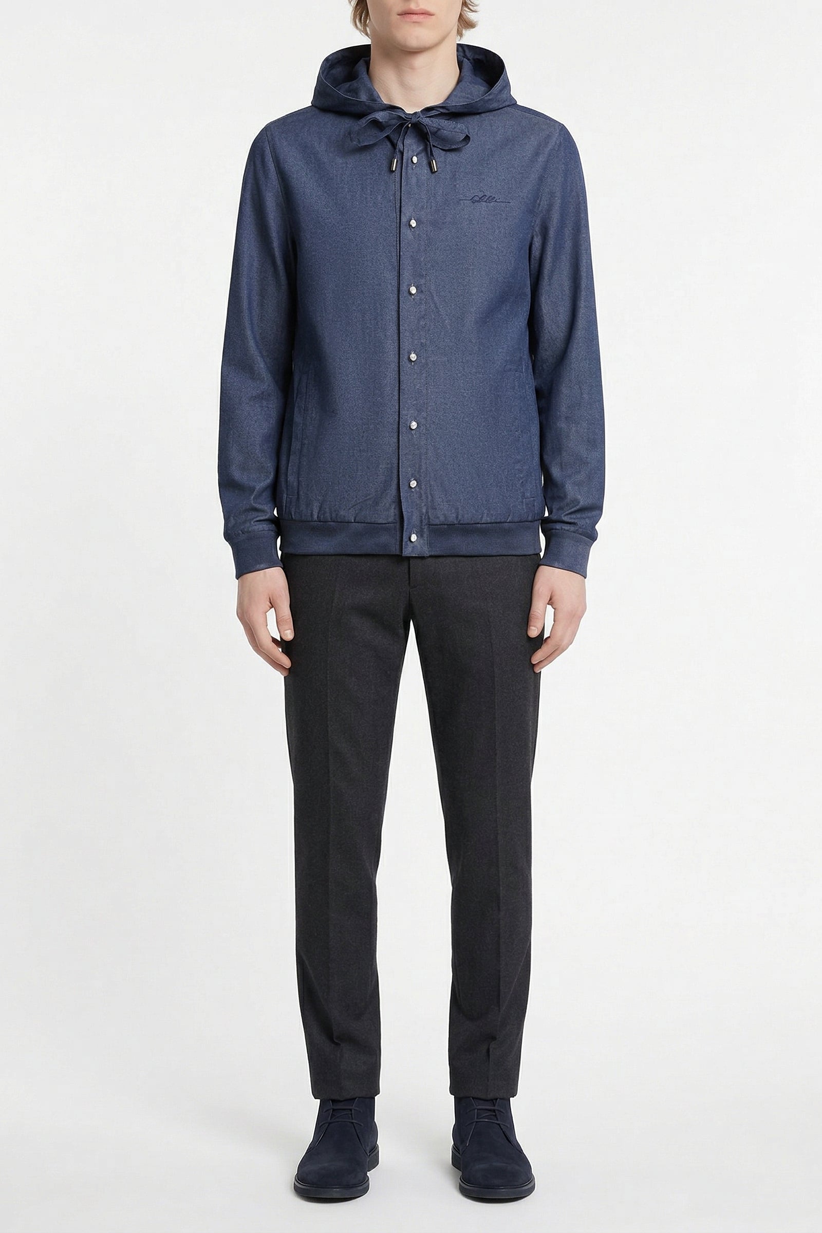 Veste à capuche à texture chinée - Blue Jeans
