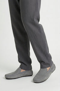 Mocassins à languette en cuir et daim - Gris & Bleu