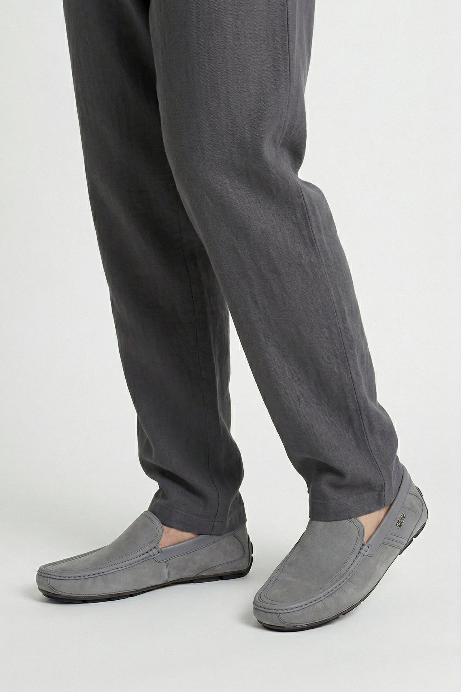 Mocassins à languette en cuir et daim - Gris & Bleu