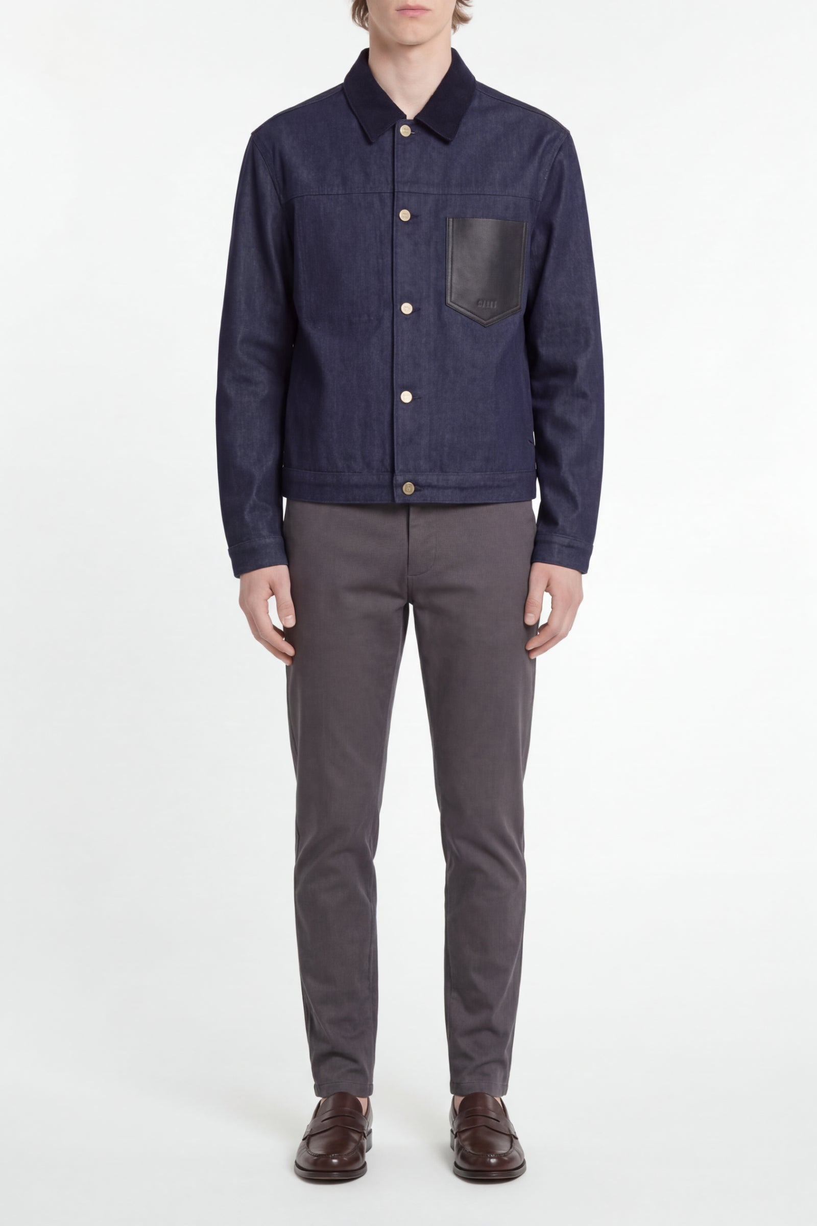 Blouson à col en velours côtelé - Bleu
