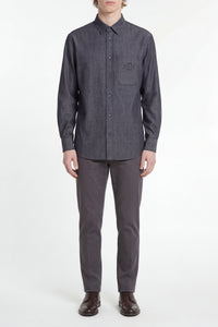 Embroidered shirt with patch pocket - Grey
