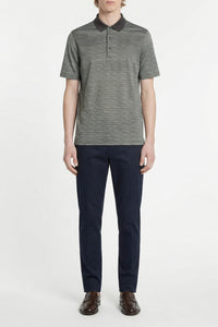 Silk textured striped polo shirt - Olive Green