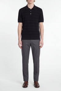 Ribbed textured polo shirt in silk - Black