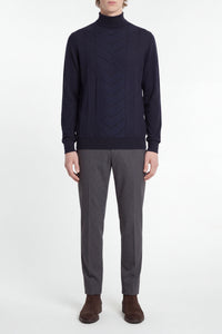 Pull à col montant en cachemire et soie - Dark Navy