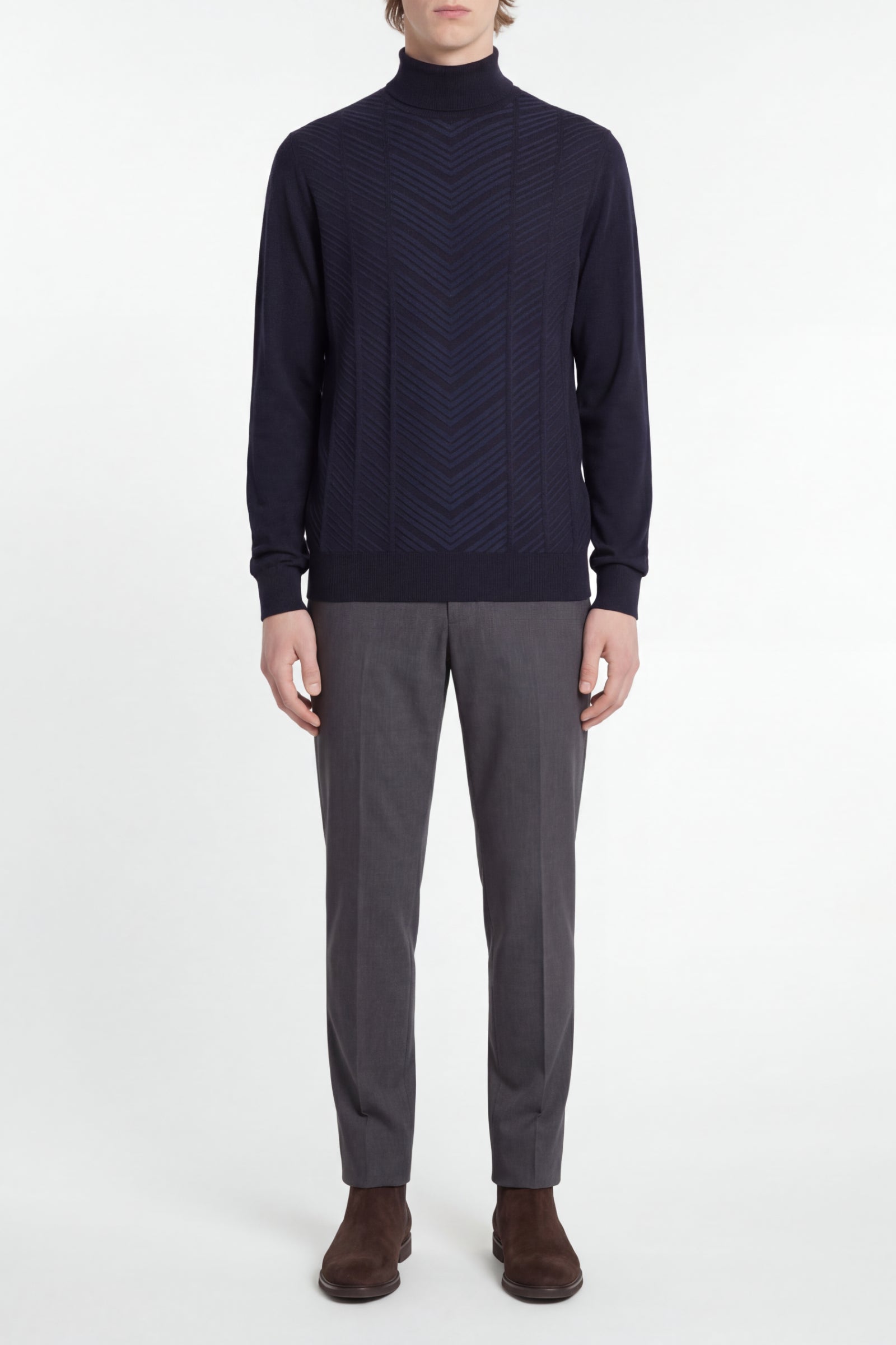 Pull à col montant en cachemire et soie - Dark Navy