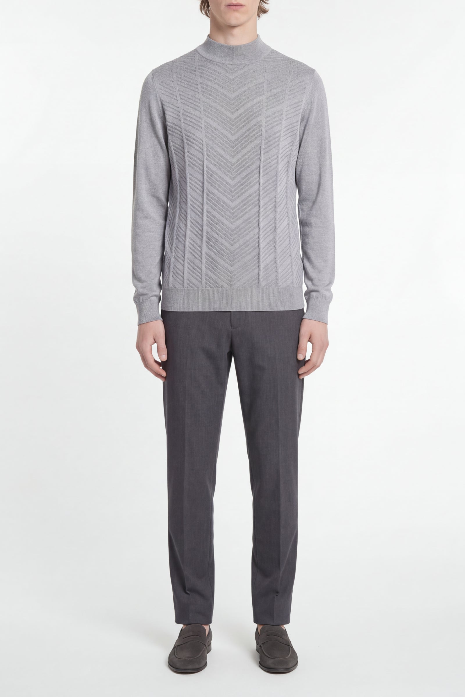 Pull à col montant en cachemire et soie - Soft Grey