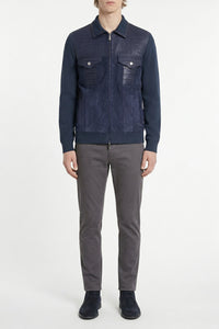 Blouson à empiècements en soie - Bleu
