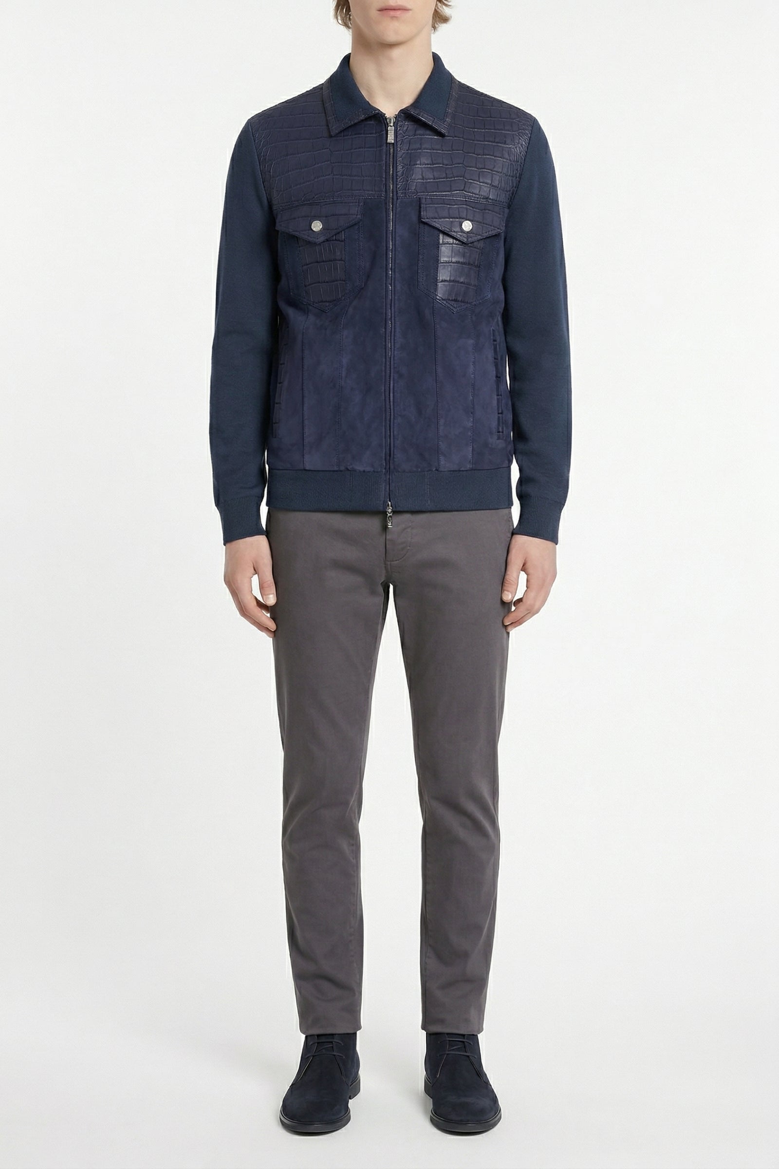 Blouson à empiècements en soie - Bleu