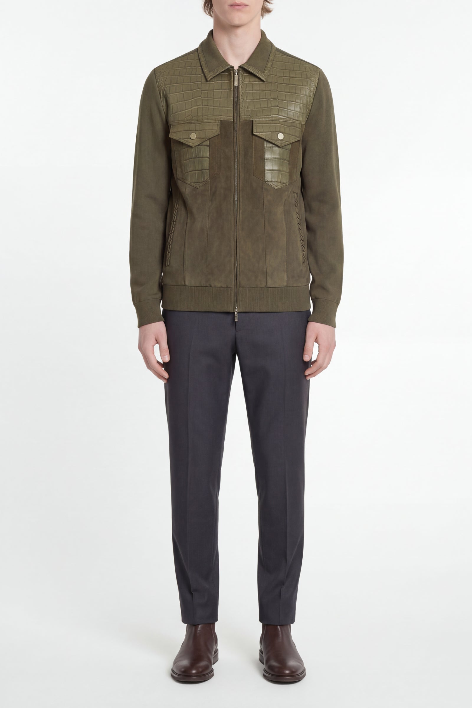 Blouson texturés exotique en soie - Vert