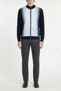 Gilet zippé à rayures verticales en soie - Dark Navy