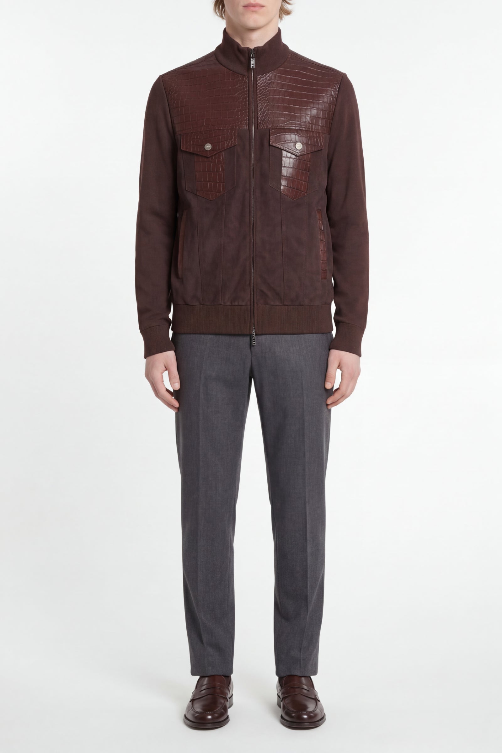 Blouson à empiècements en soie - Marron