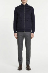 Veste zippée à empiècements en laine - Bleu
