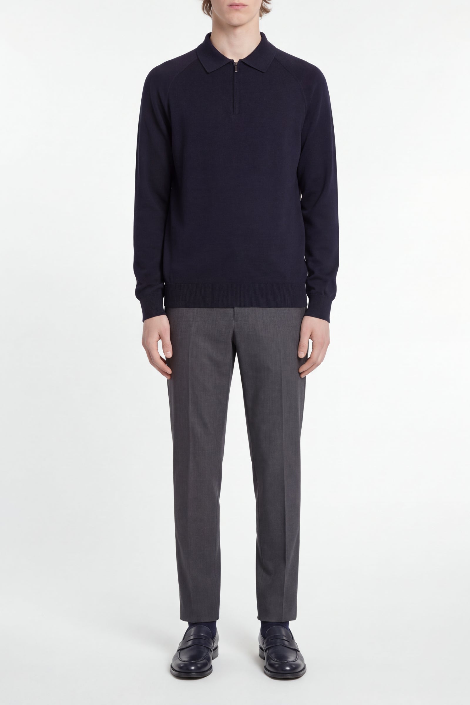 Pull à zip en laine - Dark Navy