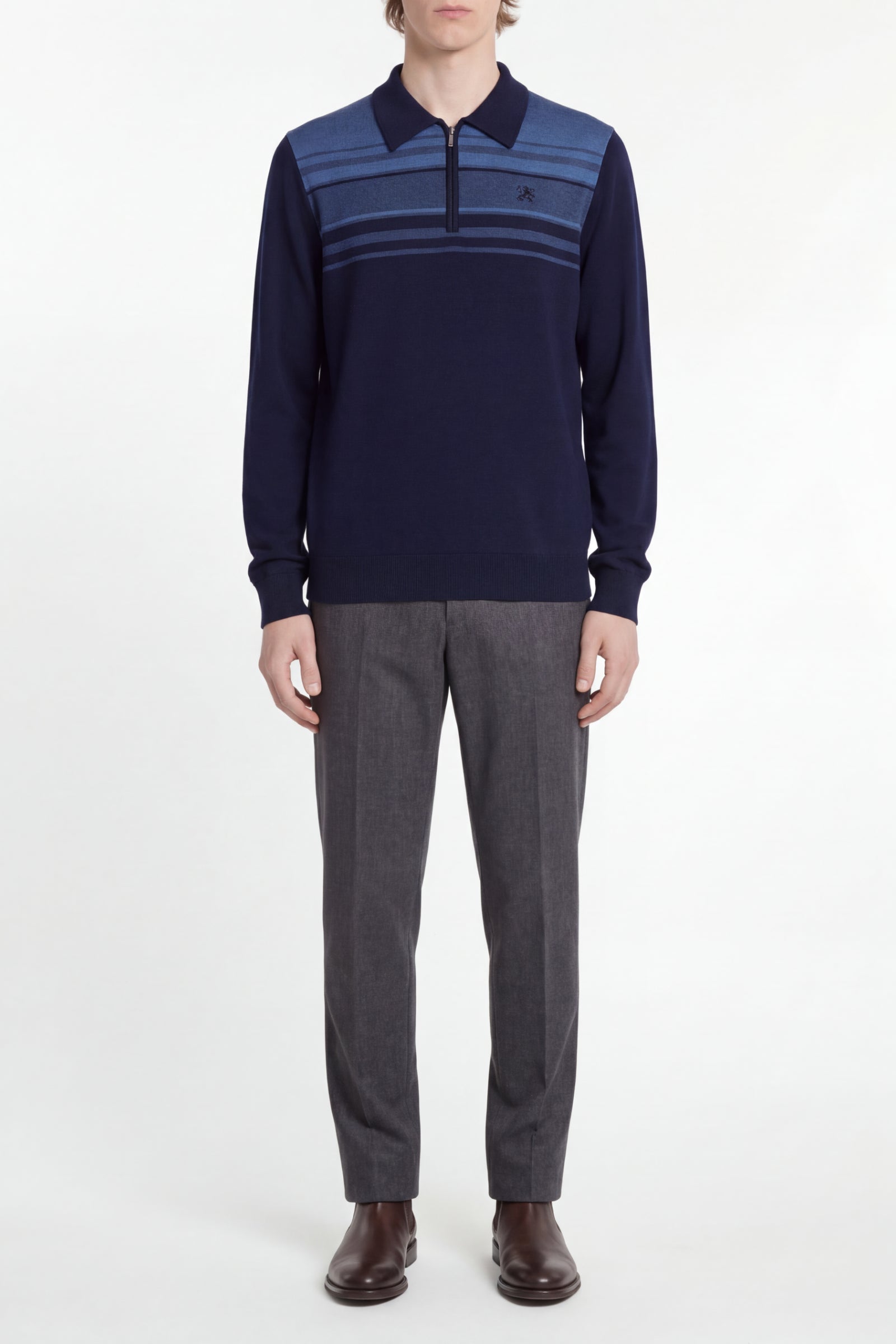 Pull zippé à bandes dégradées en cachemire - Bleu & Bleu