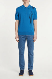 Graphic silk blend polo shirt - Blue