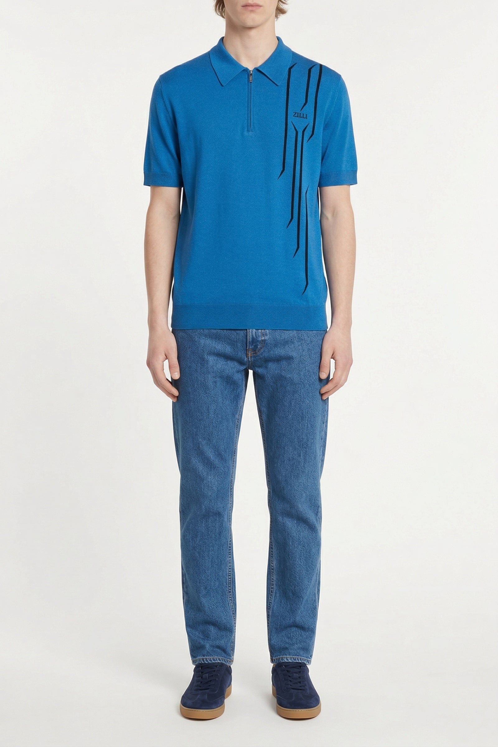 Graphic silk blend polo shirt - Blue