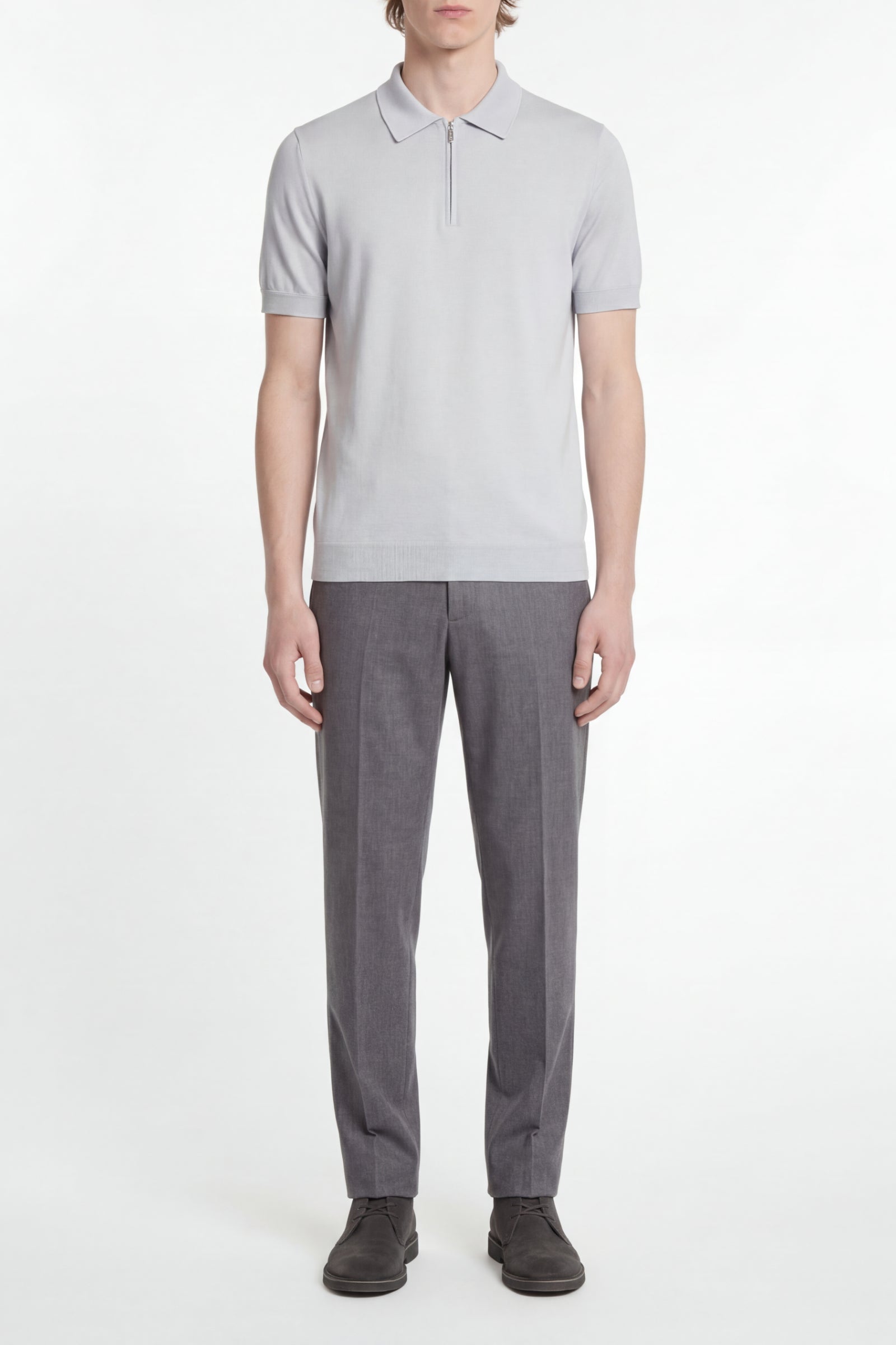 Silk zip polo shirt - Blue