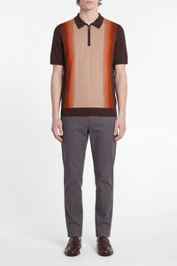Polo à rayures en soie mélangée - Marron & Beige