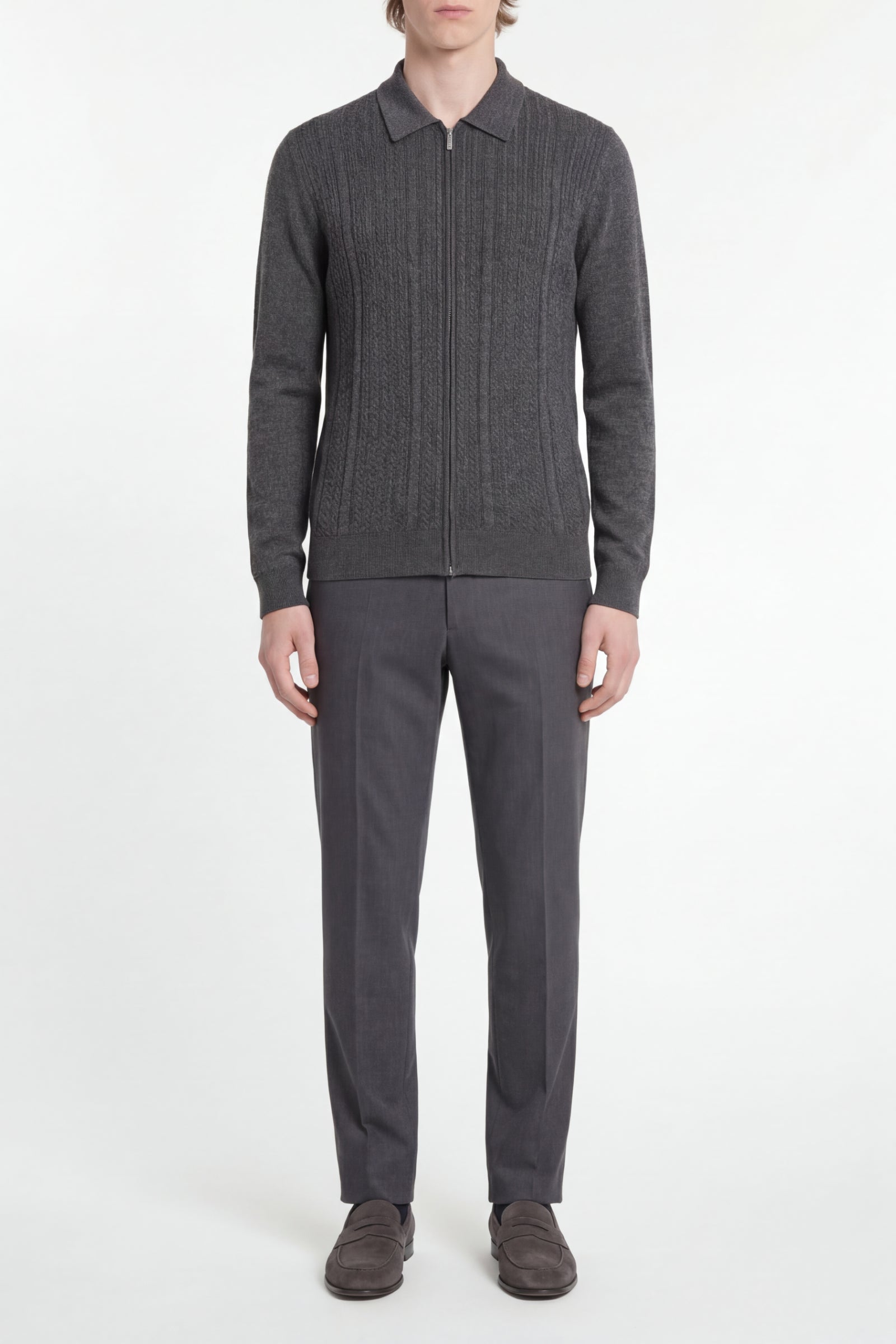 Polo torsadé en laine - Gris anthracite