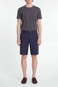 Short boutonné et chiné en lin - Bleu
