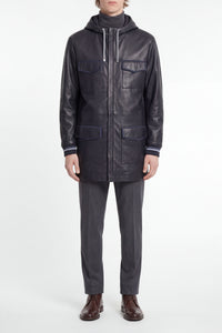 Parka à galon en cuir - Bleu