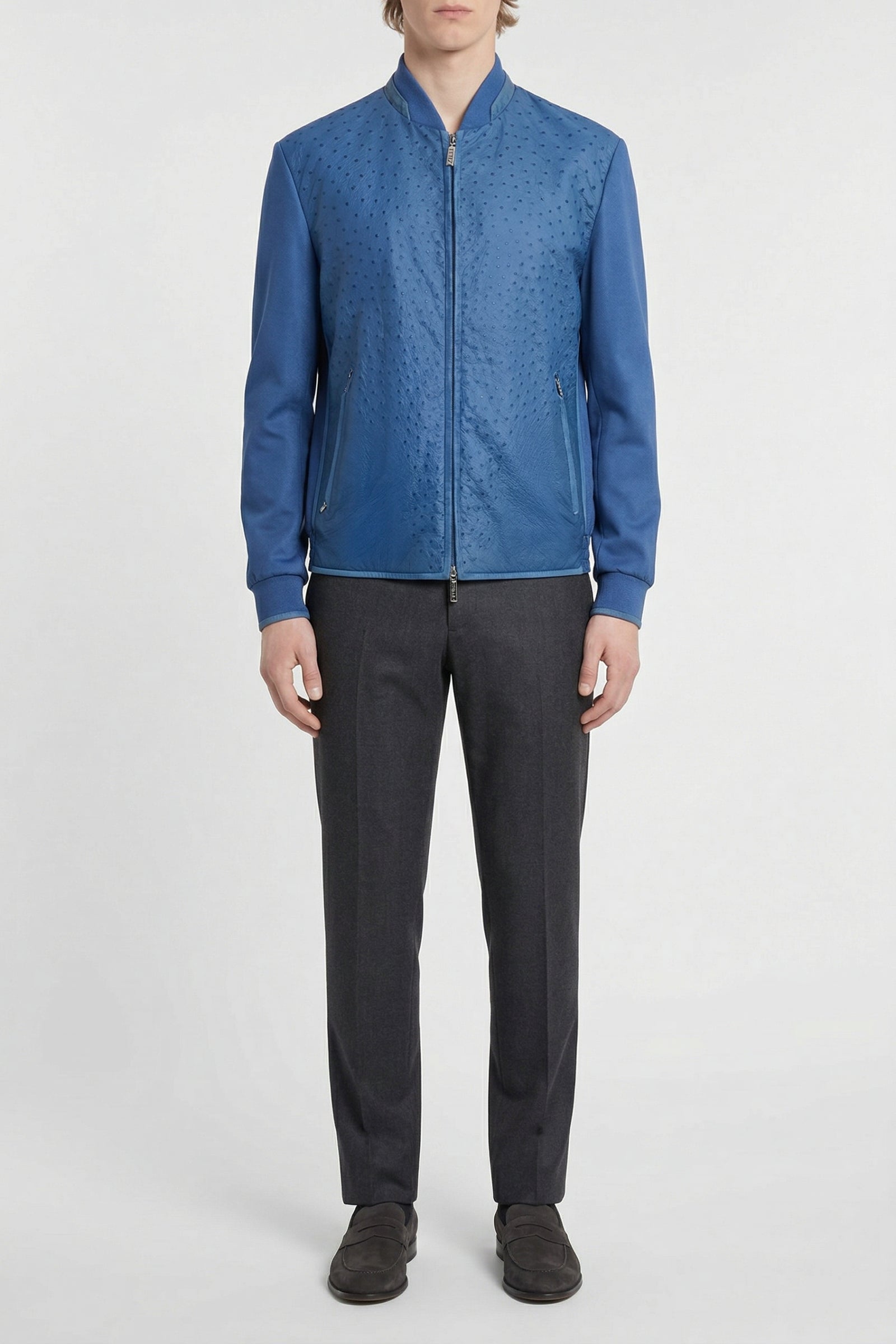Blouson texturé en cuir exotique - Bleu