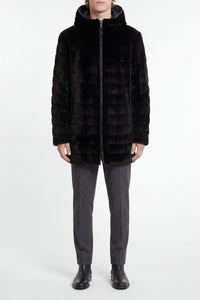 Manteau long réversible en fourrure - Noir