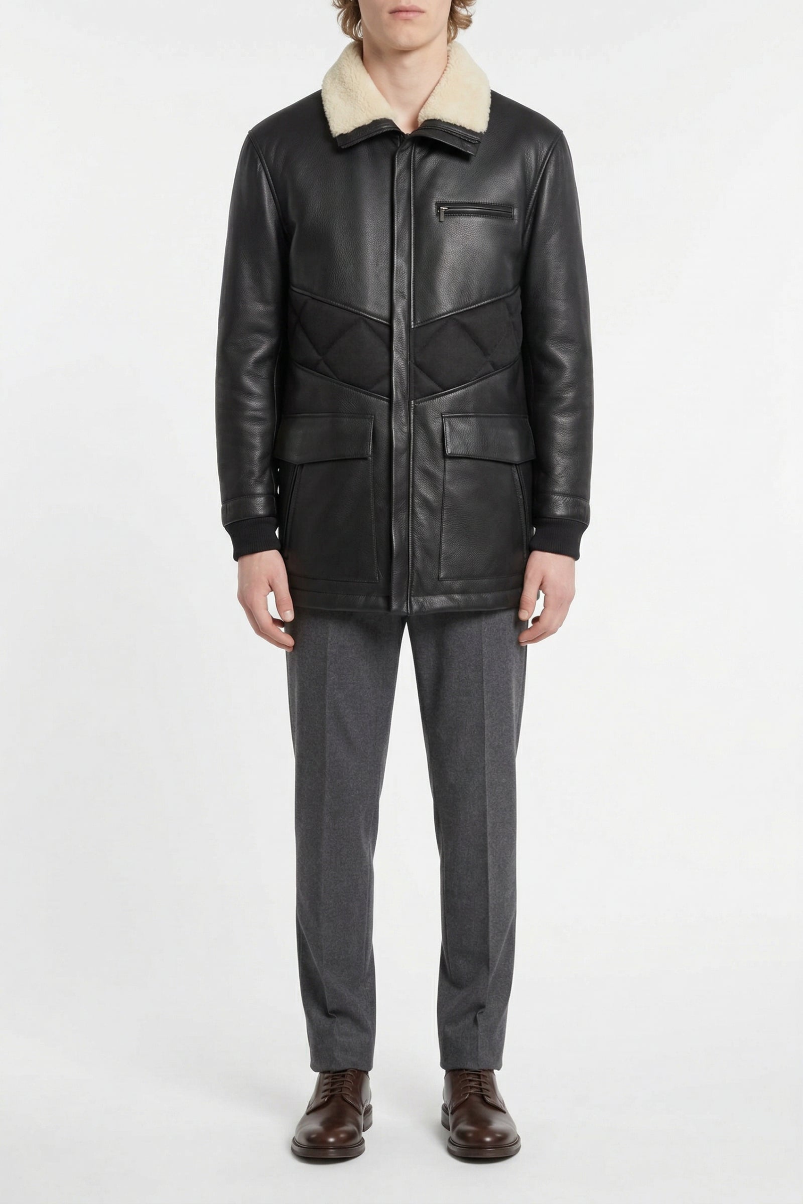 Parka à col fausse fourrure en cachemire - Noir & Blanc