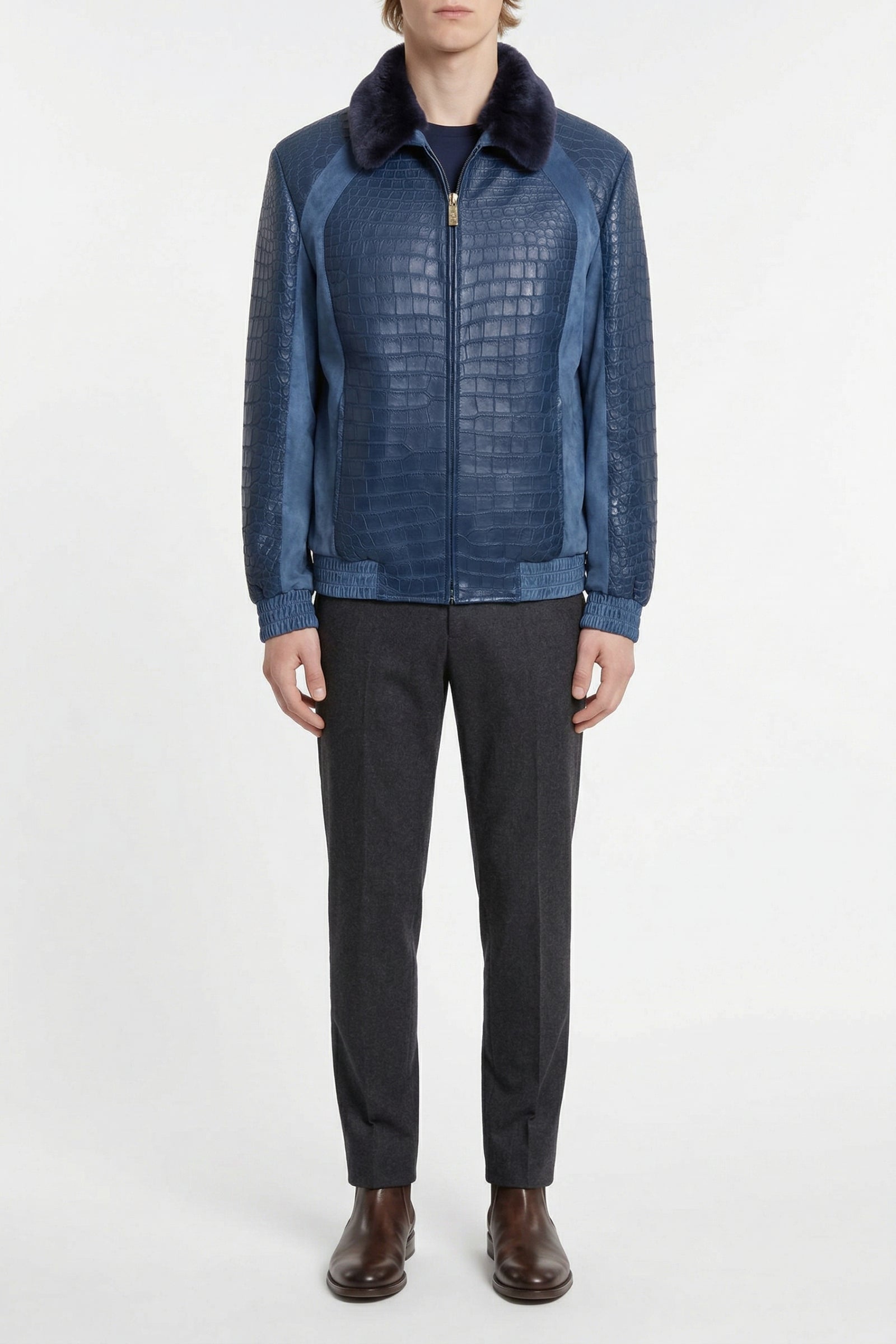 Bomber en cuir exotique - Bleu