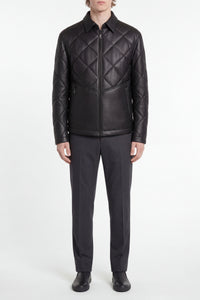 Blouson matelassé rembourré en cuir exotique - Noir
