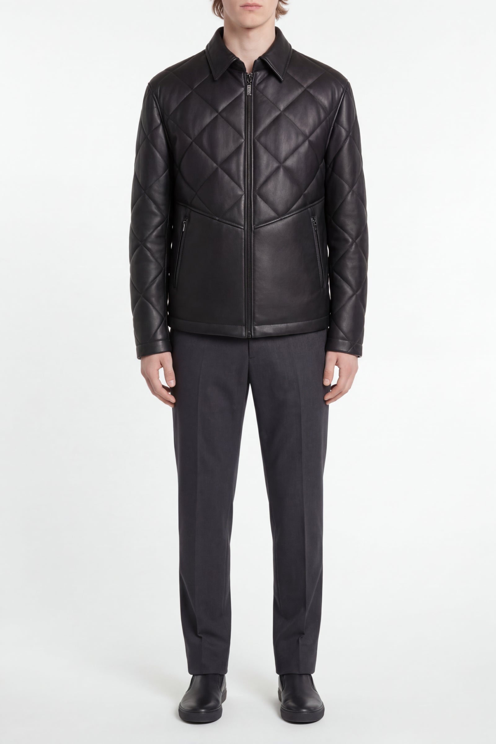 Blouson matelassé rembourré en cuir exotique - Noir