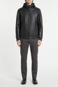 Blouson à empiècements en cuir exotique - Noir