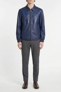 Blouson à chevrons en soie - Bleu
