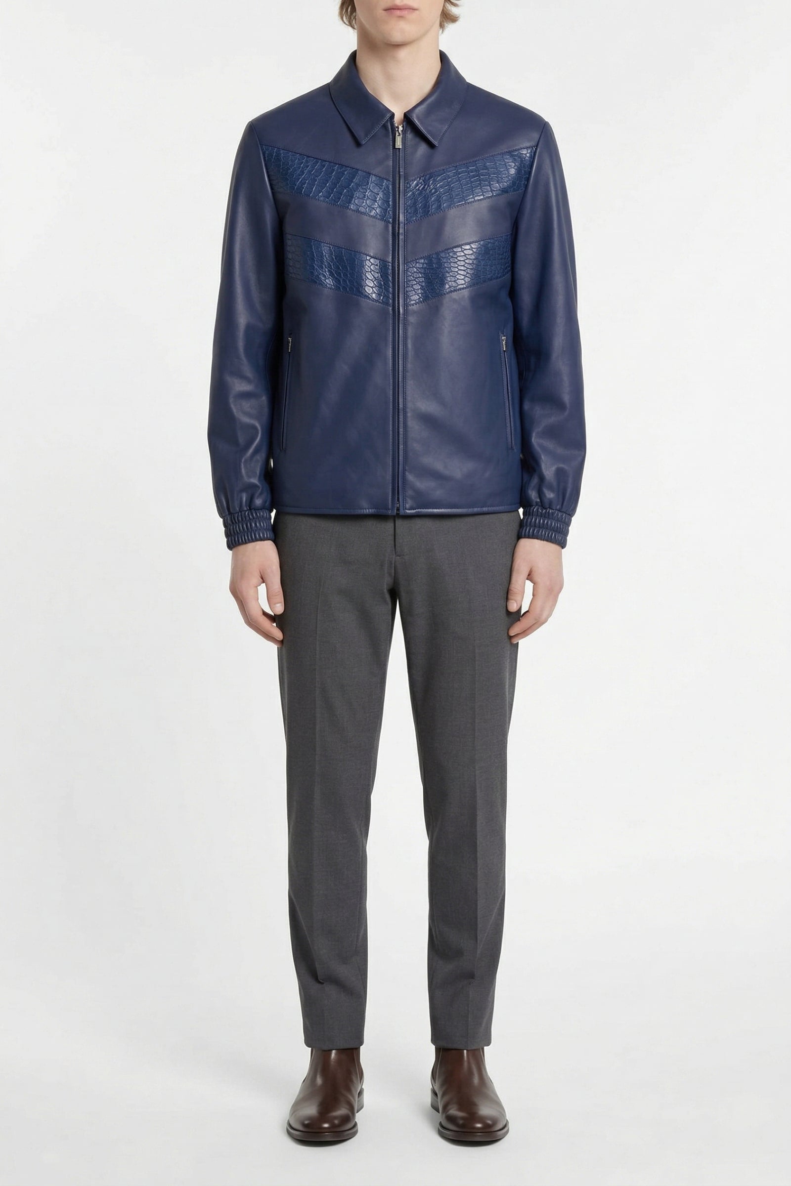 Blouson à chevrons en soie - Bleu