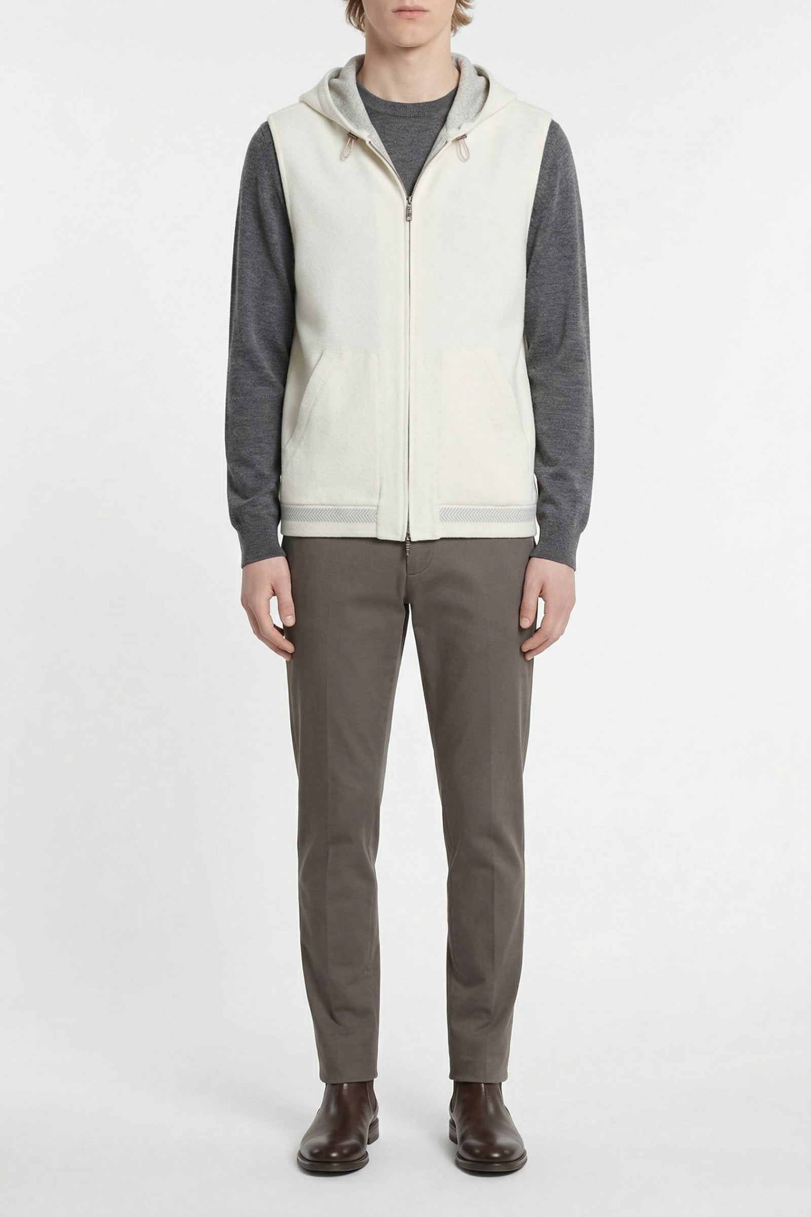 Veste à capuche sans manches en cachemire - Beige