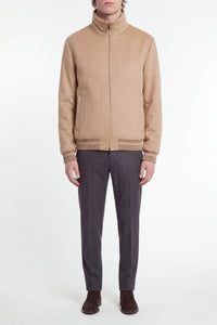 Bomber à bords rayés en cachemire - Beige