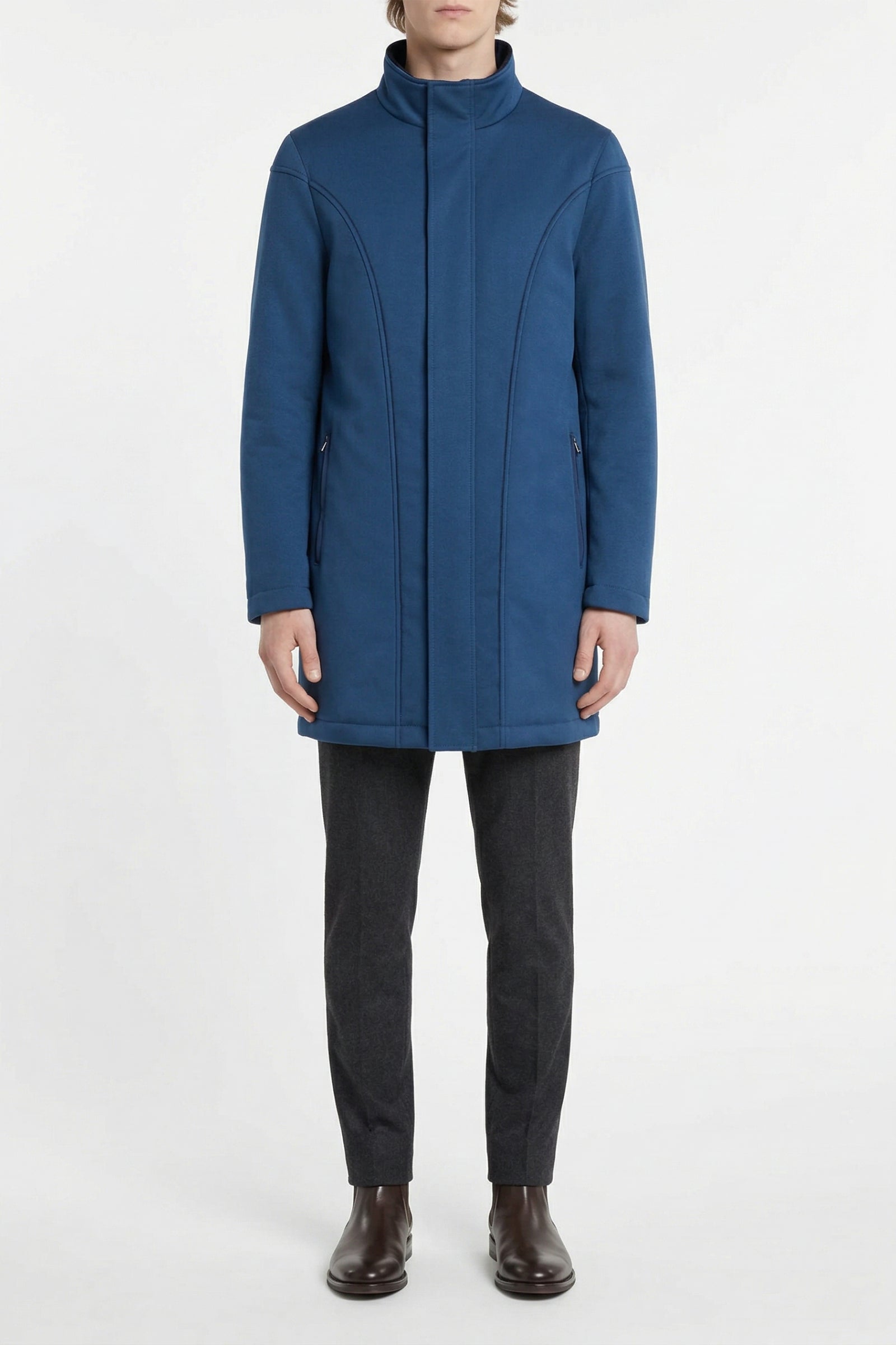Manteau mi-long à col imprimé en cachemire - Bleu
