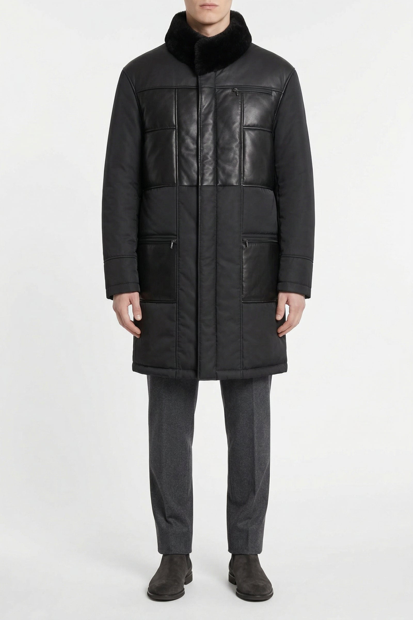 Parka à col en soie - Noir
