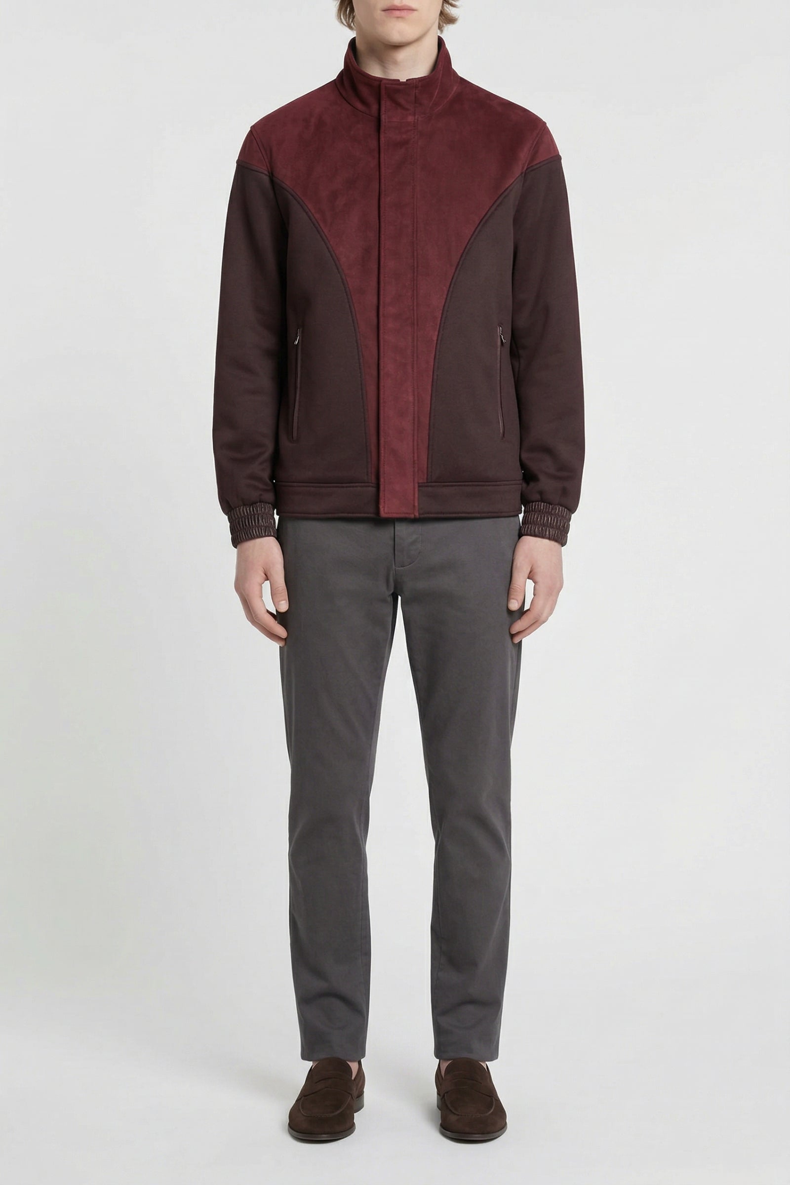 Jacket with suede panels - Bordeaux & Brown